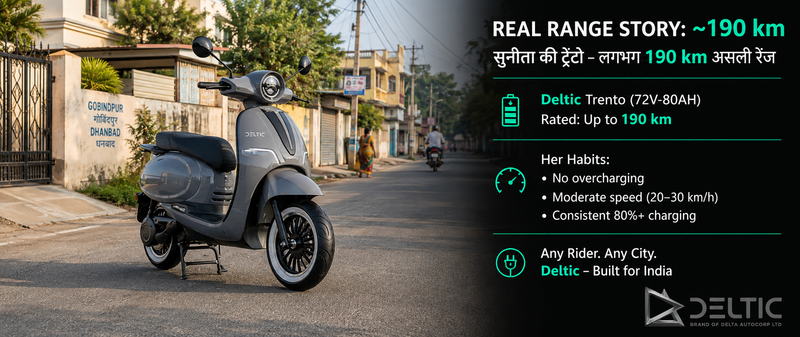 real range of deltic scooter upto 190km
